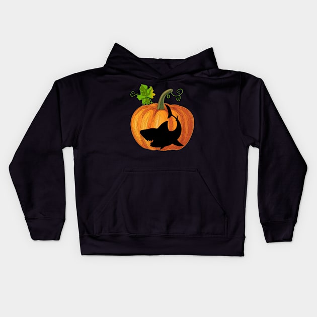 Shark in pumpkin Kids Hoodie by Flavie Kertzmann